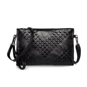 Black Studded Vegan Leather Clutch Purse Bag Crossbody